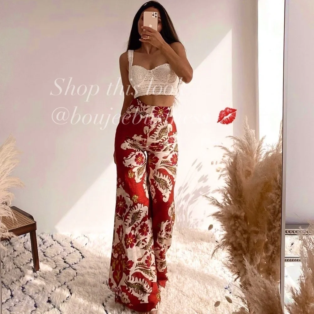ZARA Linen Blend Printed Pants